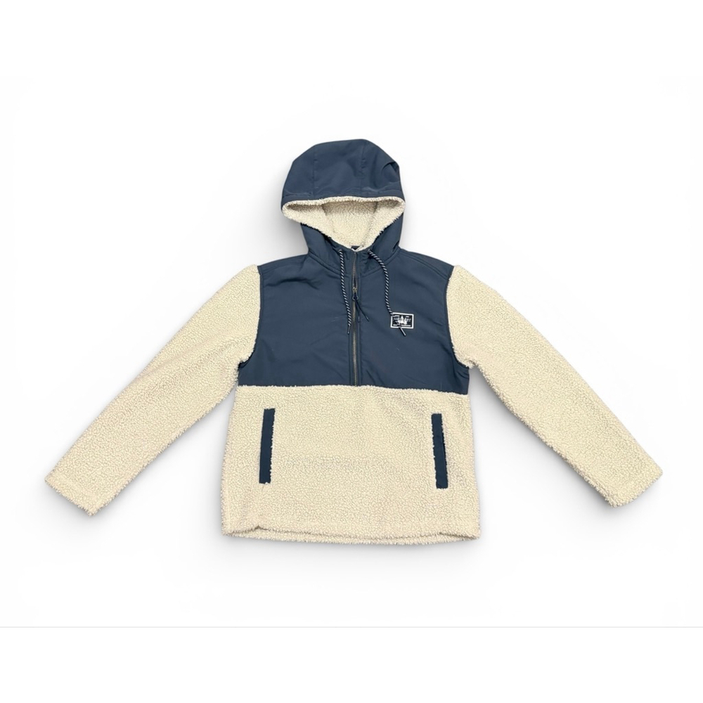 Hurley Men's Long Sleeve Half Zip Sherpa Anorak Hoodie Cream/Blue Sz S - Picture 2 of 8